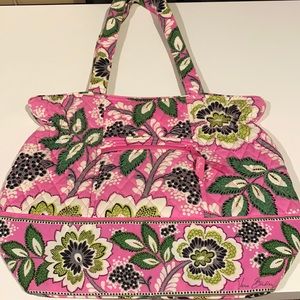 Vera Bradley Flowered Tote Bag Ruffle Expandable Sides Pink Retired Preowned